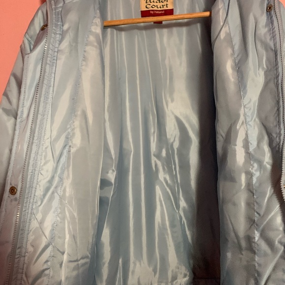 Embroidered Baby Blue Down Coat / Jacket - Picture 5 of 7